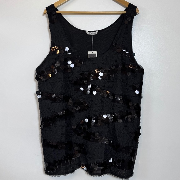 NWT Dazzling Black Sequin Tank Top, Z-One Zabaione Women's Size XL (EU 48/50) - Picture 1 of 8